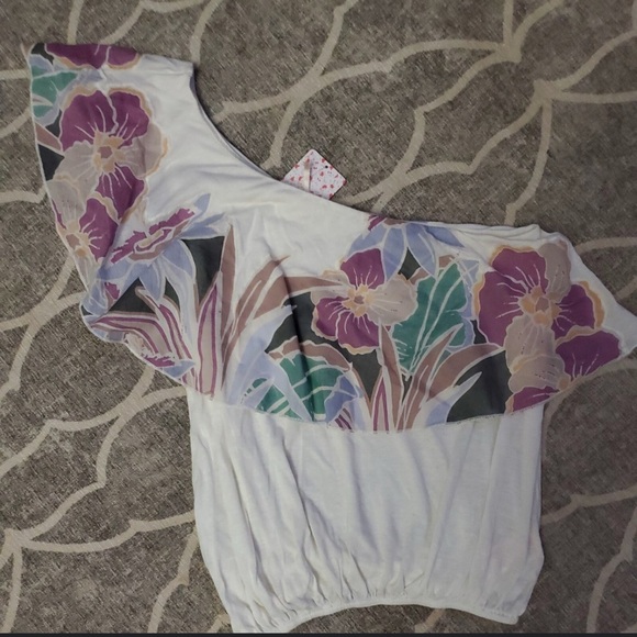 Free People White Floral One-Shoulder Blouse - Picture 3 of 8